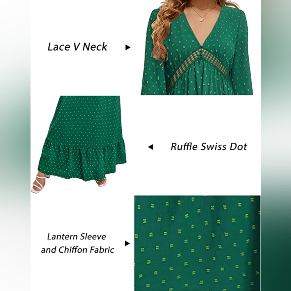 Maxi Dress With Peak-a-boo Women's Long-sleeved Formal Dress Color Green - Picture 4 of 5
